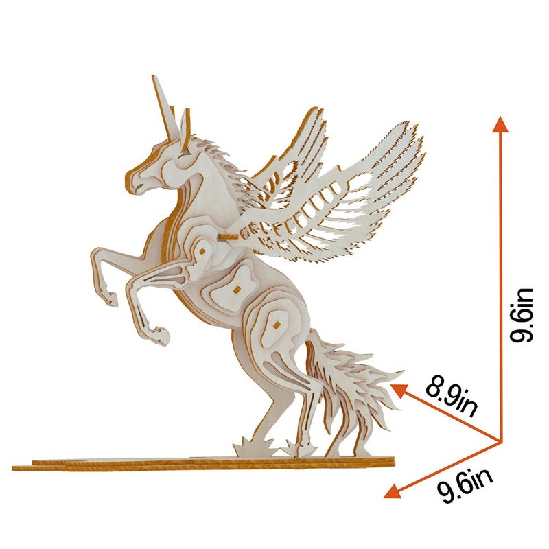 Bitopbi 3D Wooden Puzzles Animal Laser Engraving DIY Safe Assembly Constructor Kit for Adults Unicorn Mechanical 3-D Models for Self-Assembly (D3 Unicorn) - Image 4